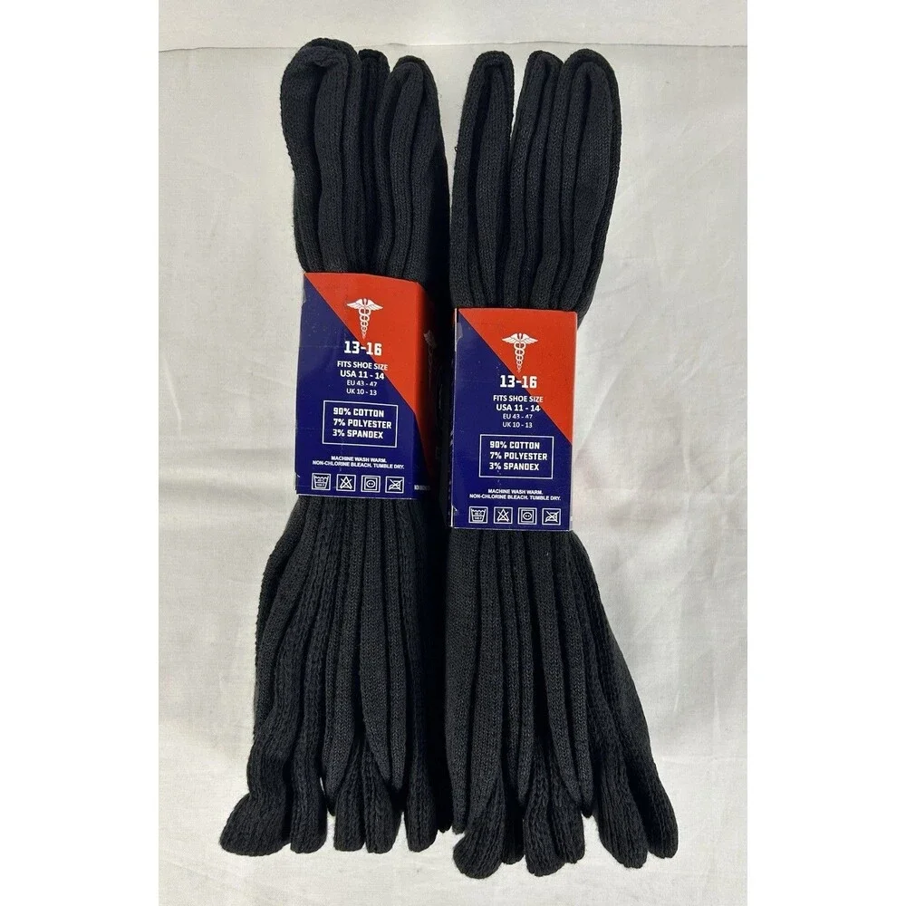 Brooklyn Socks Mens Big & Tall Diabetic Cotton Crew Neuropathy Black Lot/6 Pairs